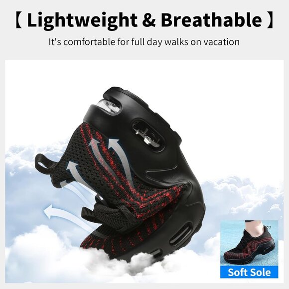 Women's Black-Red Lightweight Mesh Running Sneakers Walking Athletic Shoes - Picture 6 of 7